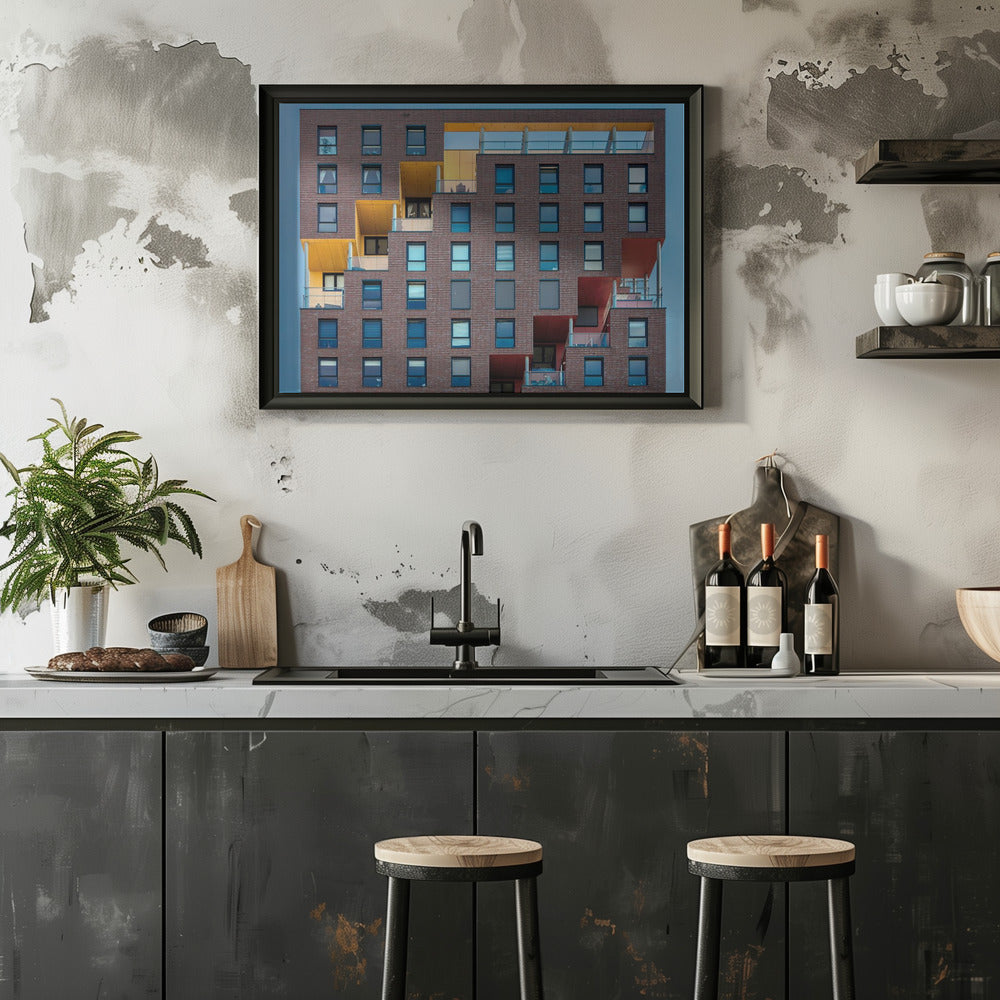 Yellow-red in wall Poster och Canvastavla