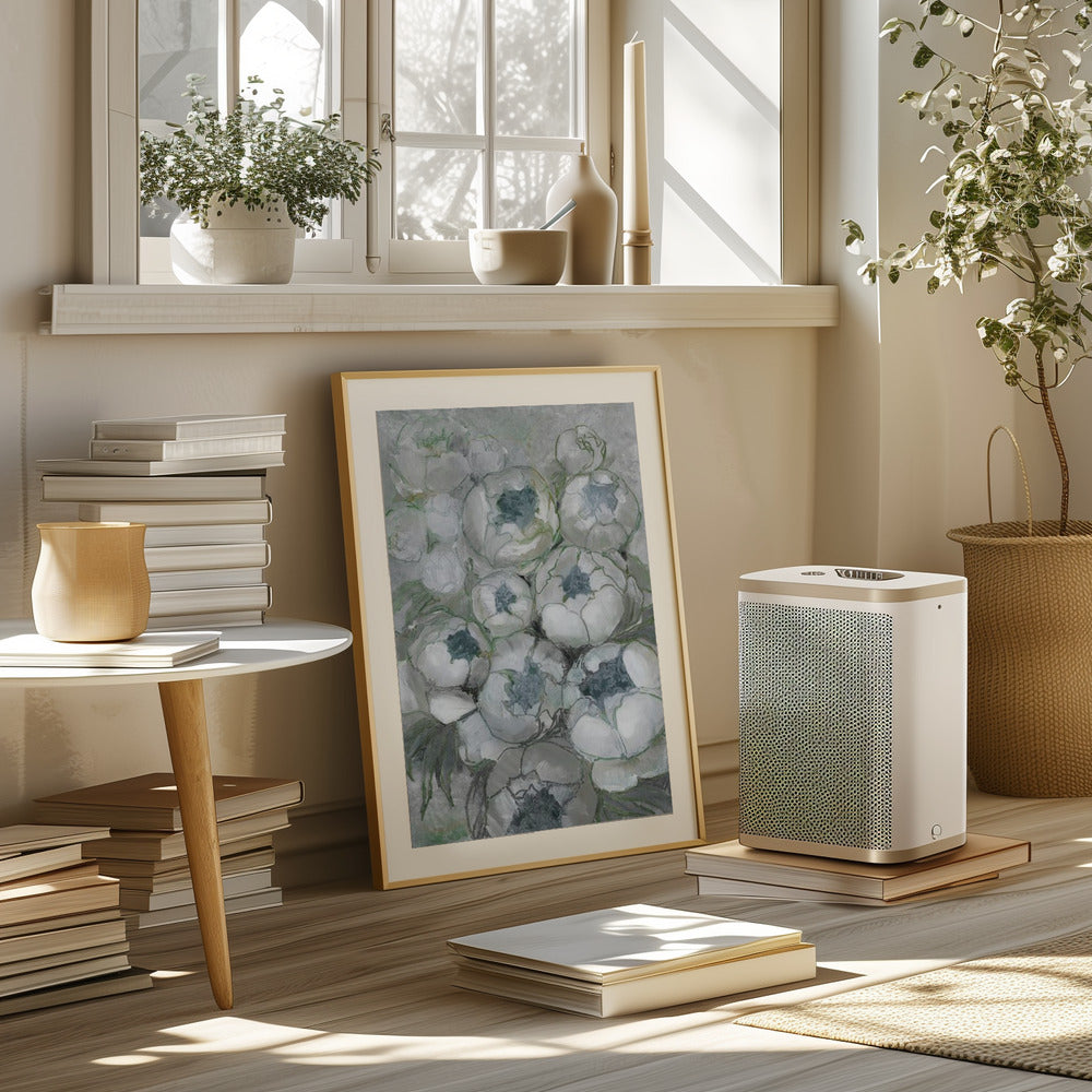 Nuria bouquet of peonies in teal and green Poster och Canvastavla