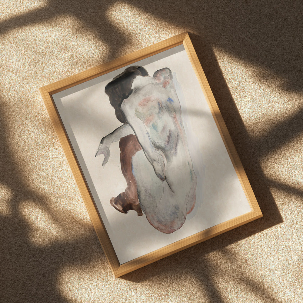 Crouching Nude In Shoes and Black Stockings 1912 Poster och Canvastavla