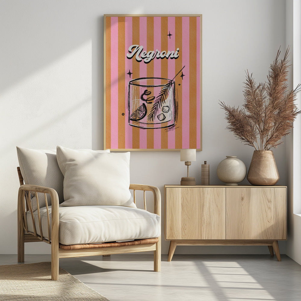 Negroni Drink on Stripes Poster och Canvastavla
