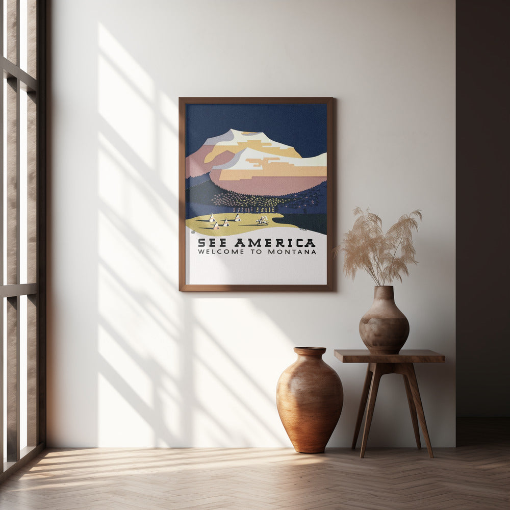 See America. Welcome To Montana (1936) Travel Poster By Richard Halls Poster och Canvastavla