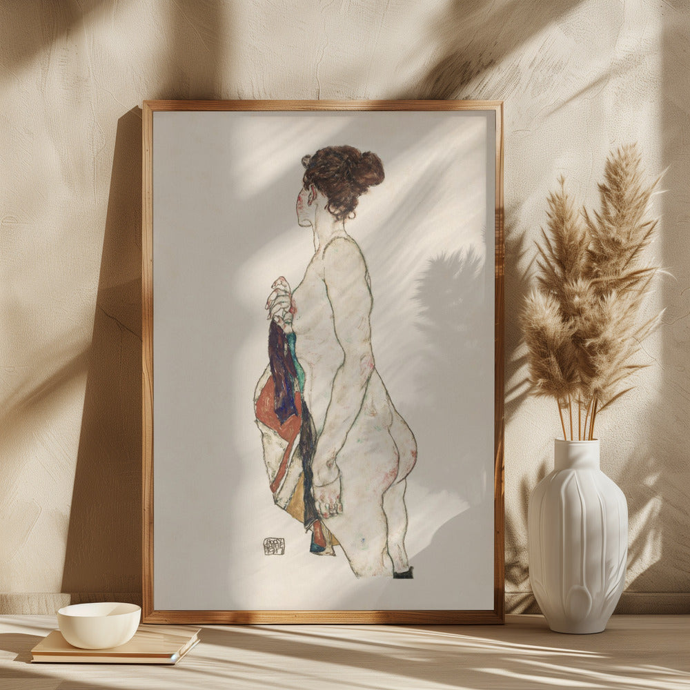 Standing Nude Woman With a Patterned Robe 1917 Poster och Canvastavla