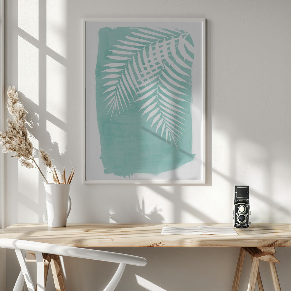 Teal Palm Leaves Foliage Silhouette Poster och Canvastavla