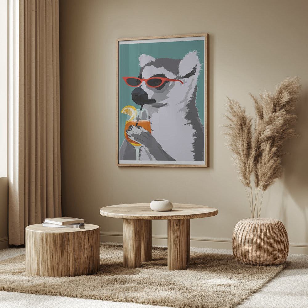 Jugdy Lemur with Drink Poster och Canvastavla