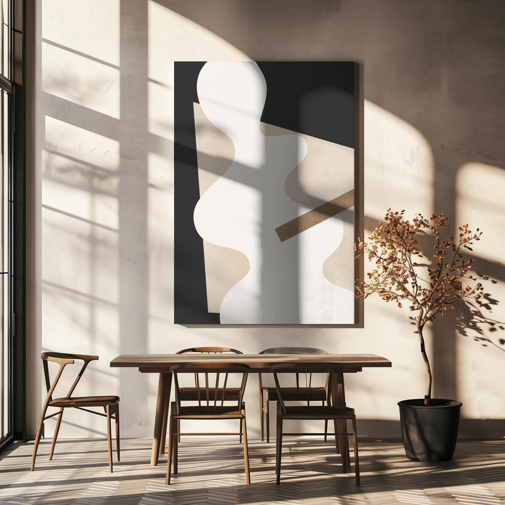 Beige Graphic Curves Art Poster och Canvastavla