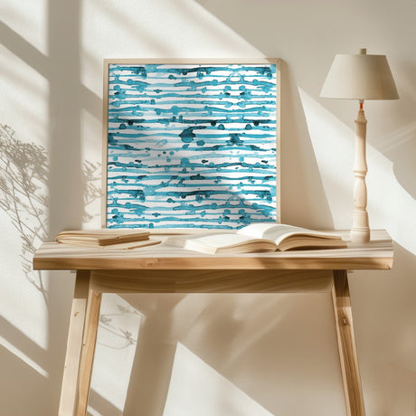 Indigo Turquoise Line Splatter Watercolor Poster och Canvastavla