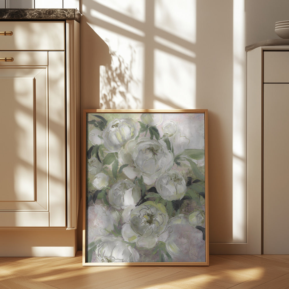 Sady painterly florals in green Poster och Canvastavla