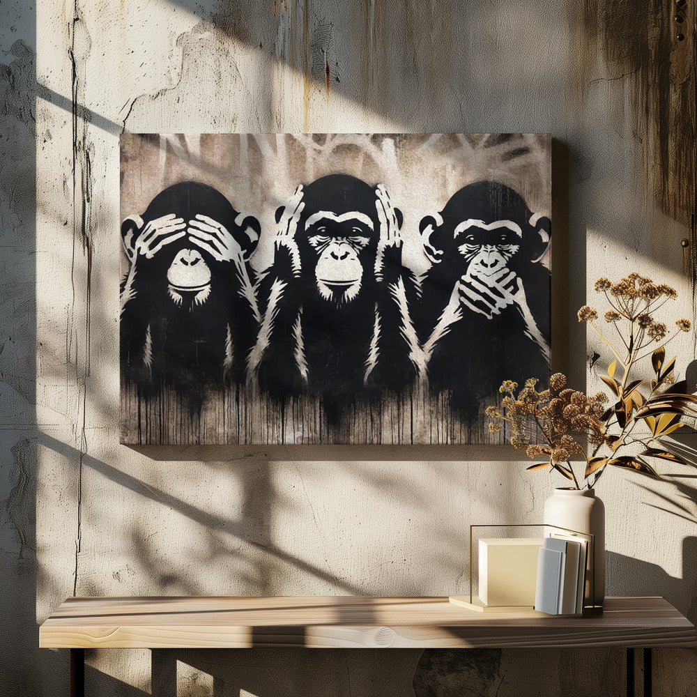 Three Wize Monkeys Poster och Canvastavla