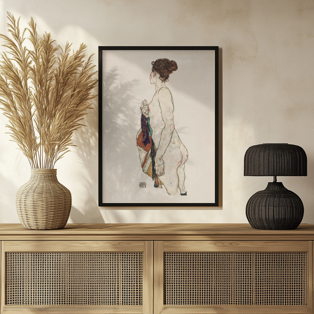 Standing Nude Woman With a Patterned Robe 1917 Poster och Canvastavla