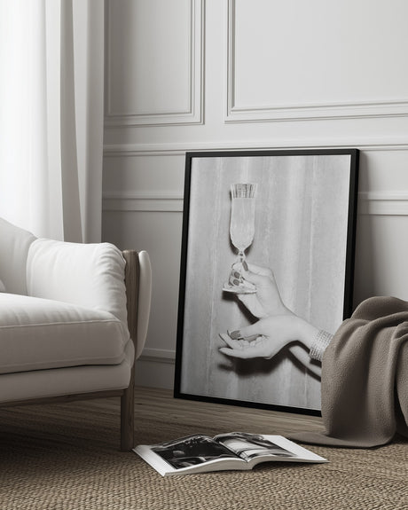 Champagne Hands Black and White Poster och Canvastavla