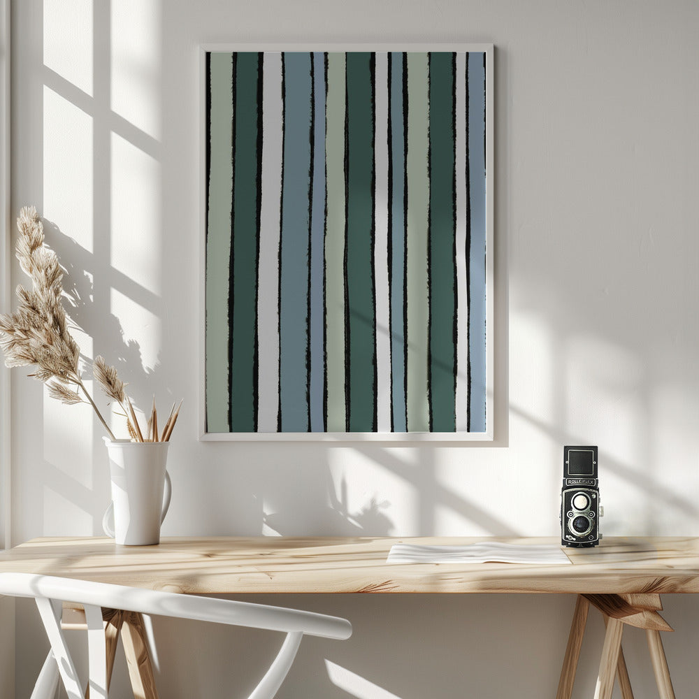 Smaragd Green Stripes Poster och Canvastavla