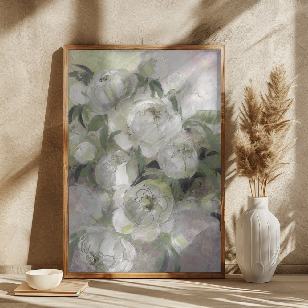 Sady painterly florals in green Poster och Canvastavla