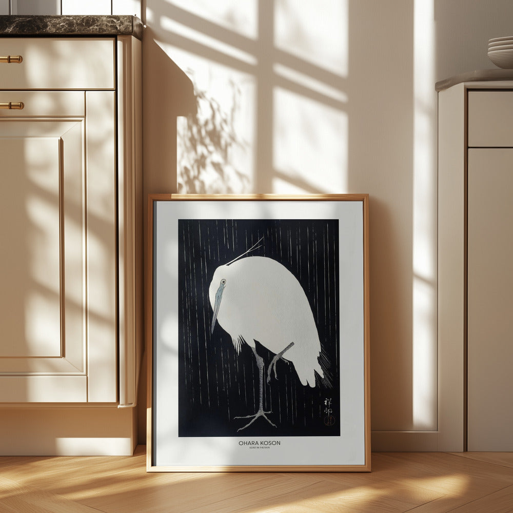 Egret In The Rain Poster och Canvastavla