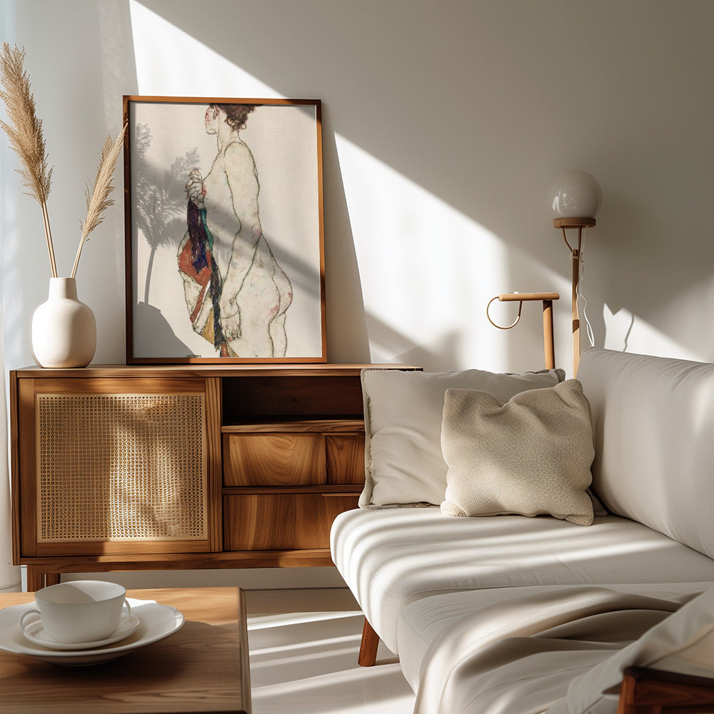 Standing Nude Woman With a Patterned Robe 1917 Poster och Canvastavla