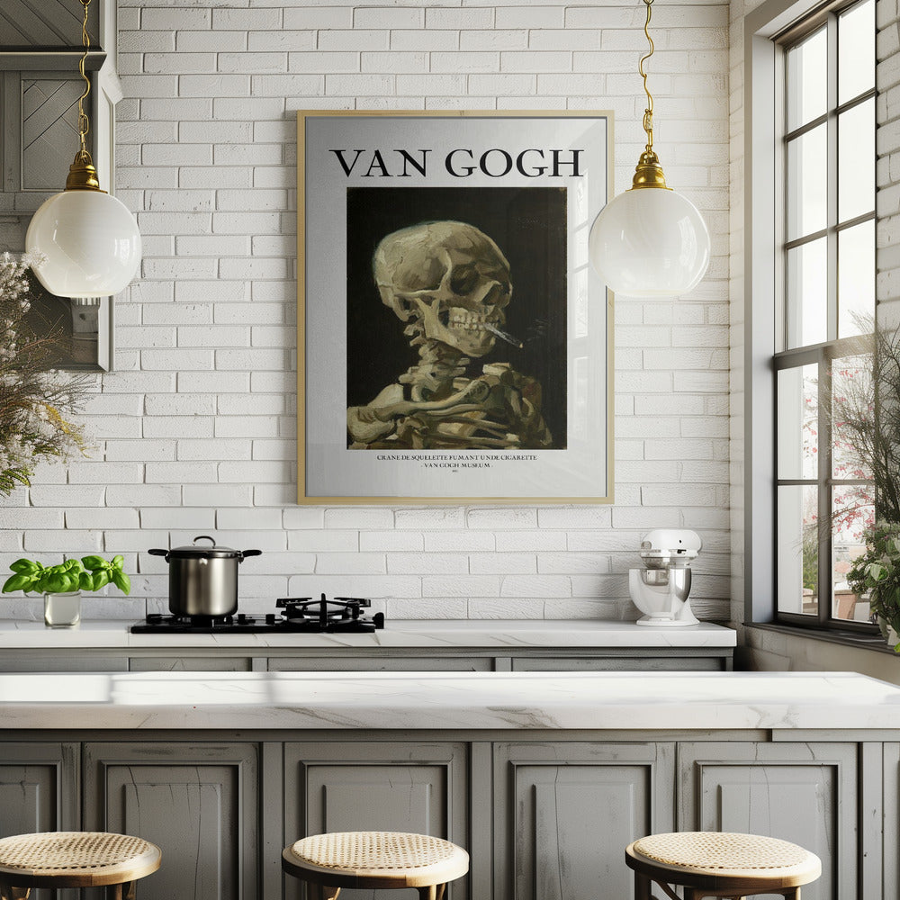 Head of a skeleton with a burning cigarette Poster och Canvastavla