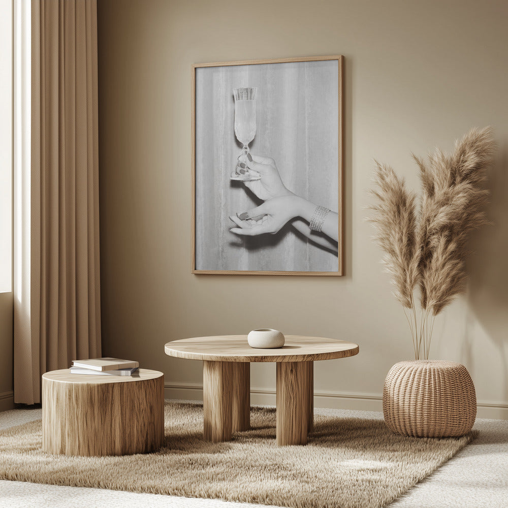 Champagne Hands Black and White Poster och Canvastavla