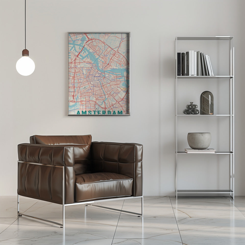 Retro Map   Amsterdam Poster och Canvastavla