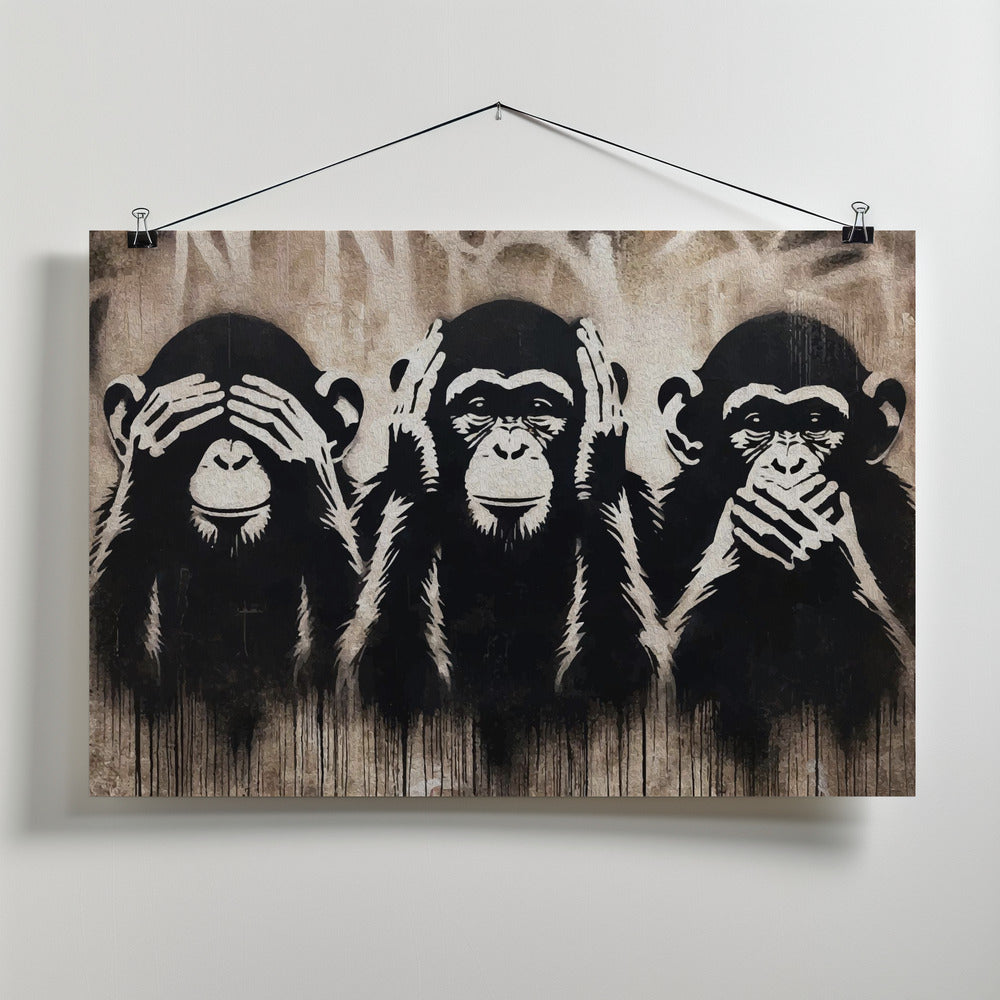 Three Wize Monkeys Poster och Canvastavla