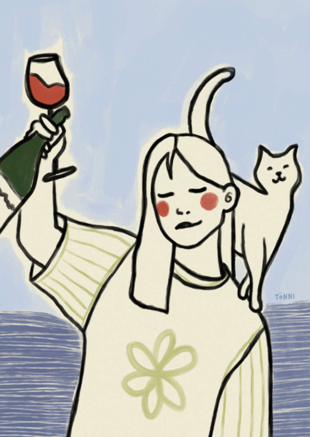 Cats and Wine Blå