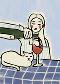 Cats and Wine Table Blå