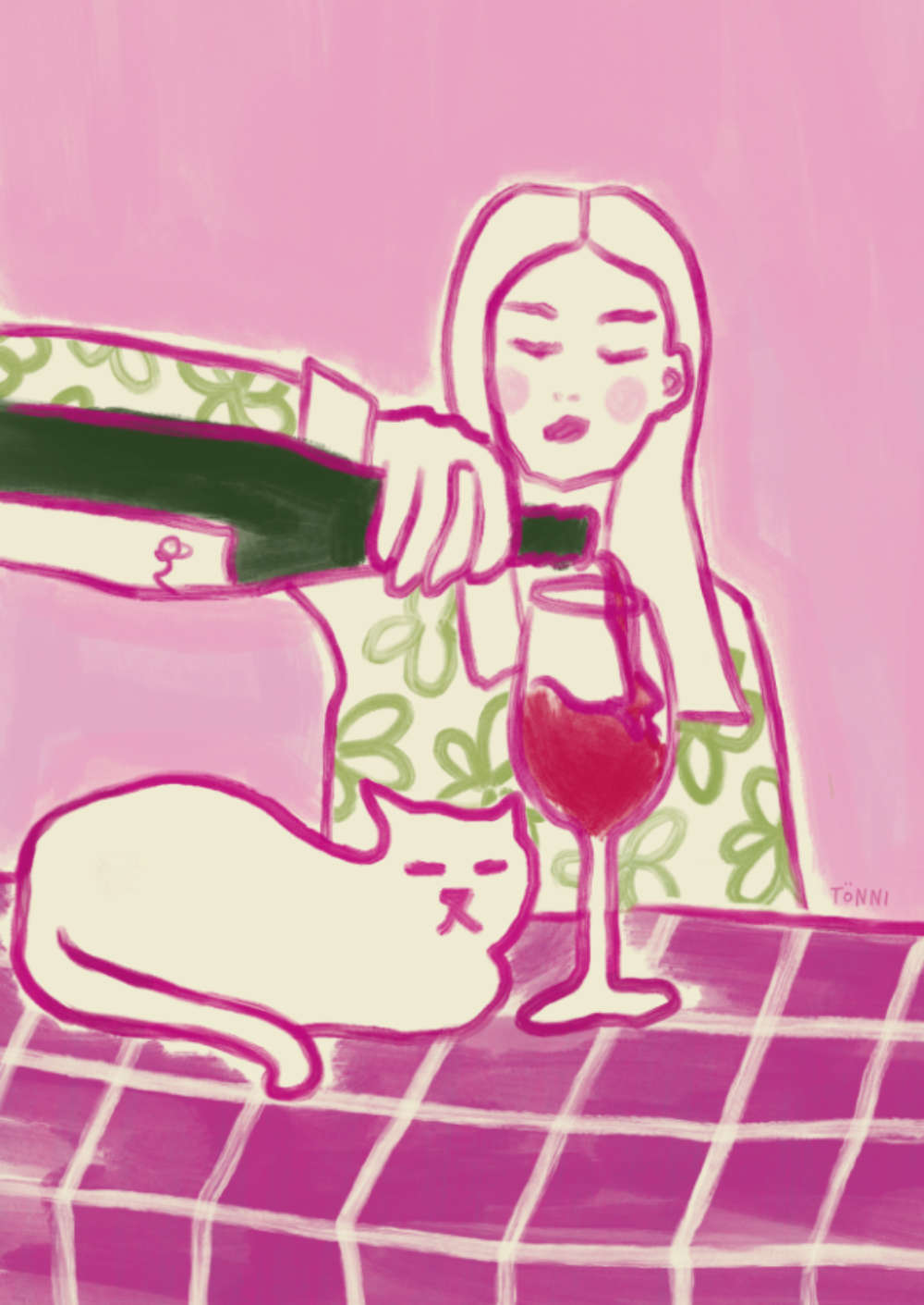 Cats and Wine Table Rosa