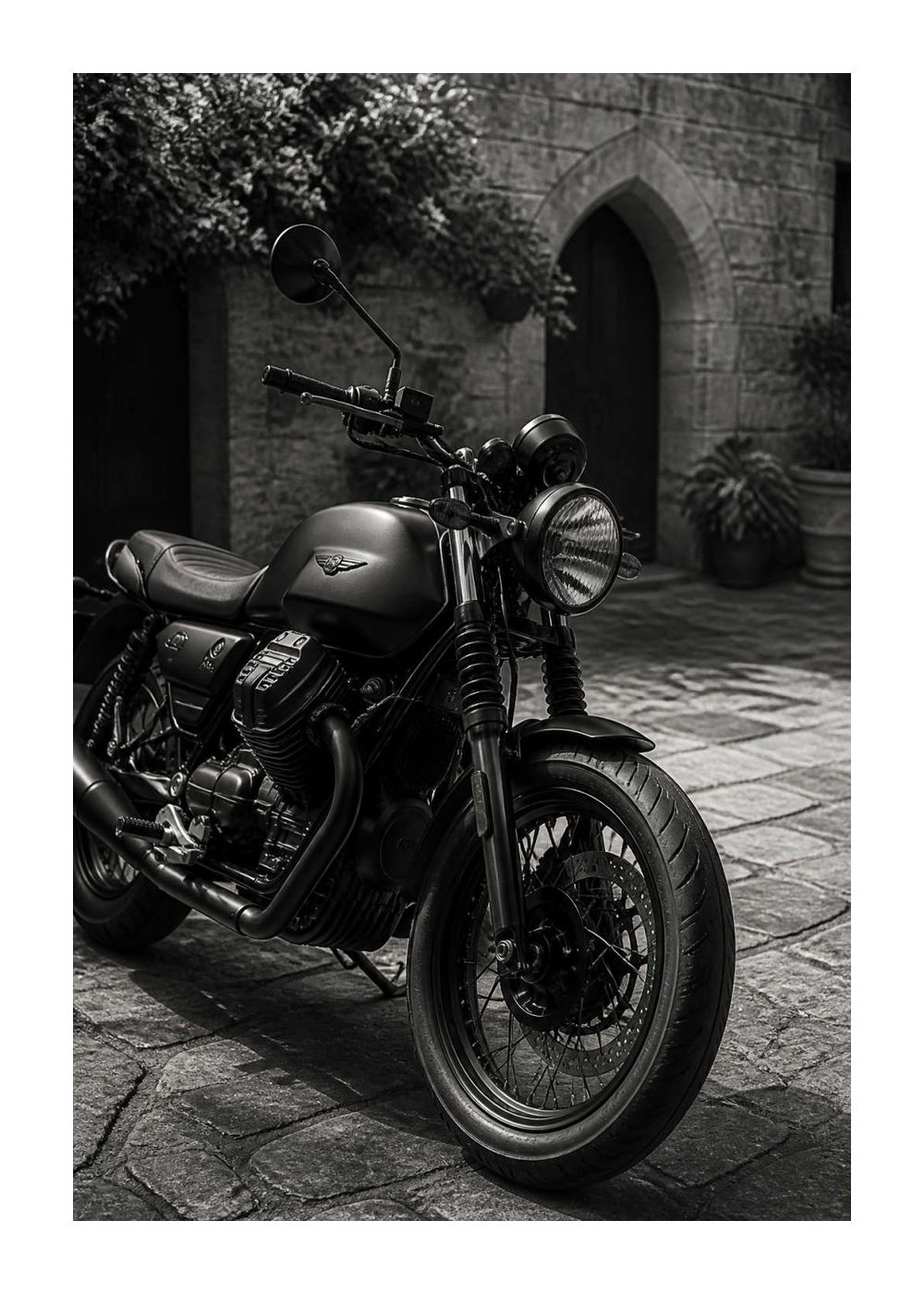 Moto Guzzi V7 – Italian Courtyard Blackwhite Poster