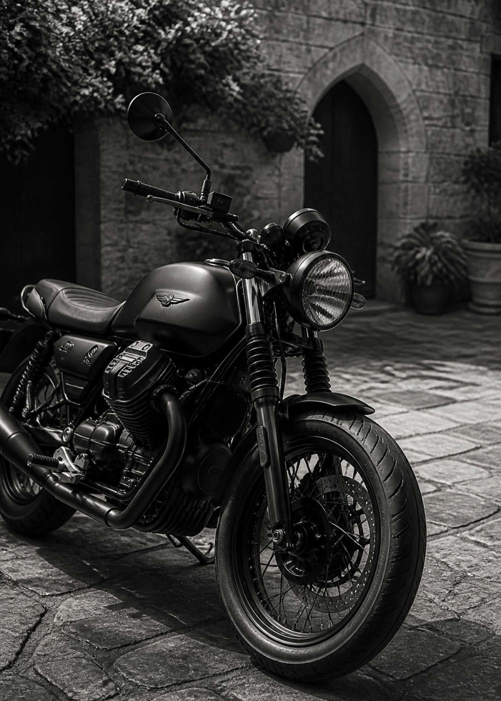 Moto Guzzi V7 – Italian Courtyard Blackwhite Canvas