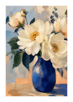 White flowers in a cobalt vase Poster