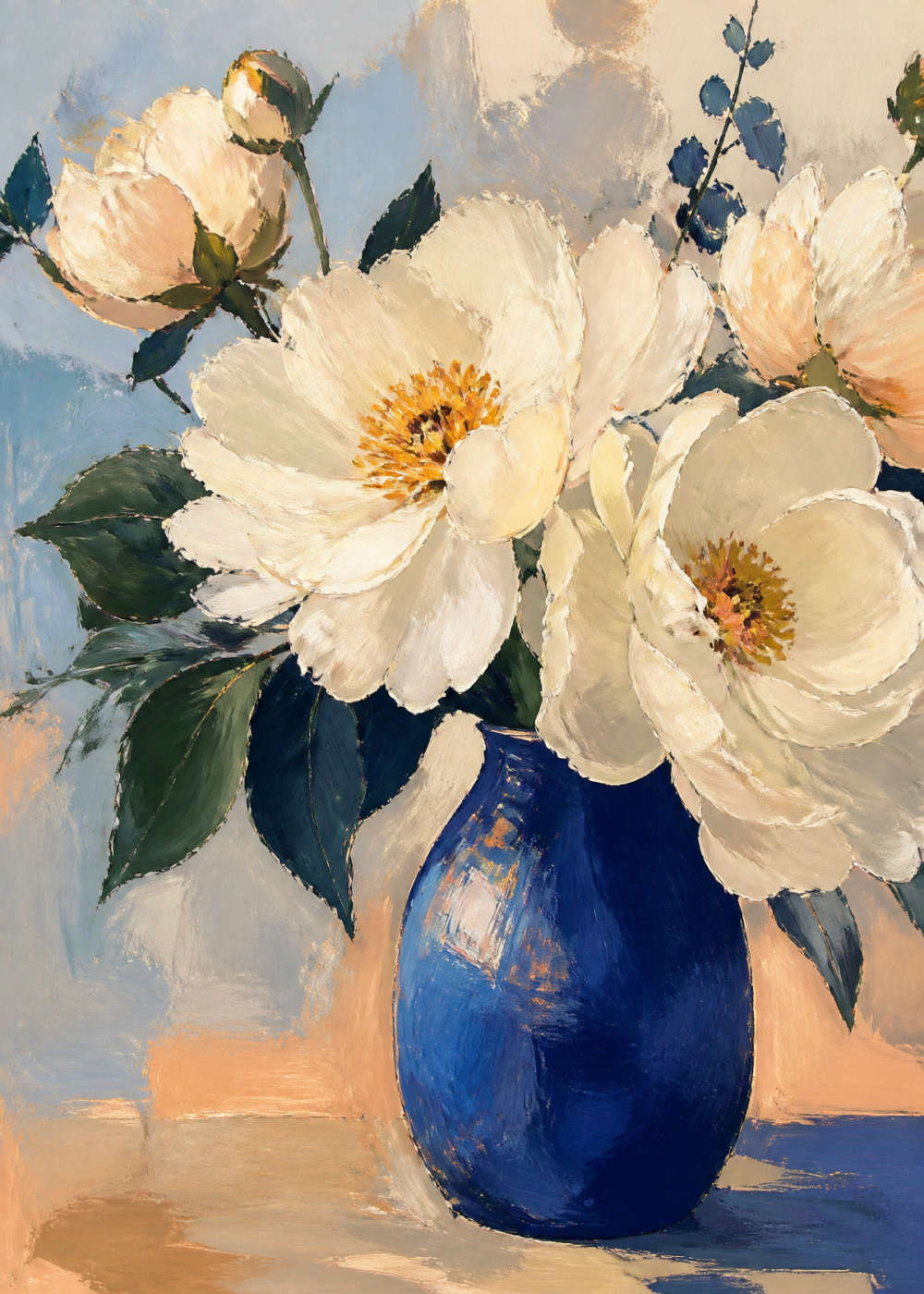White flowers in a cobalt vase Canvas