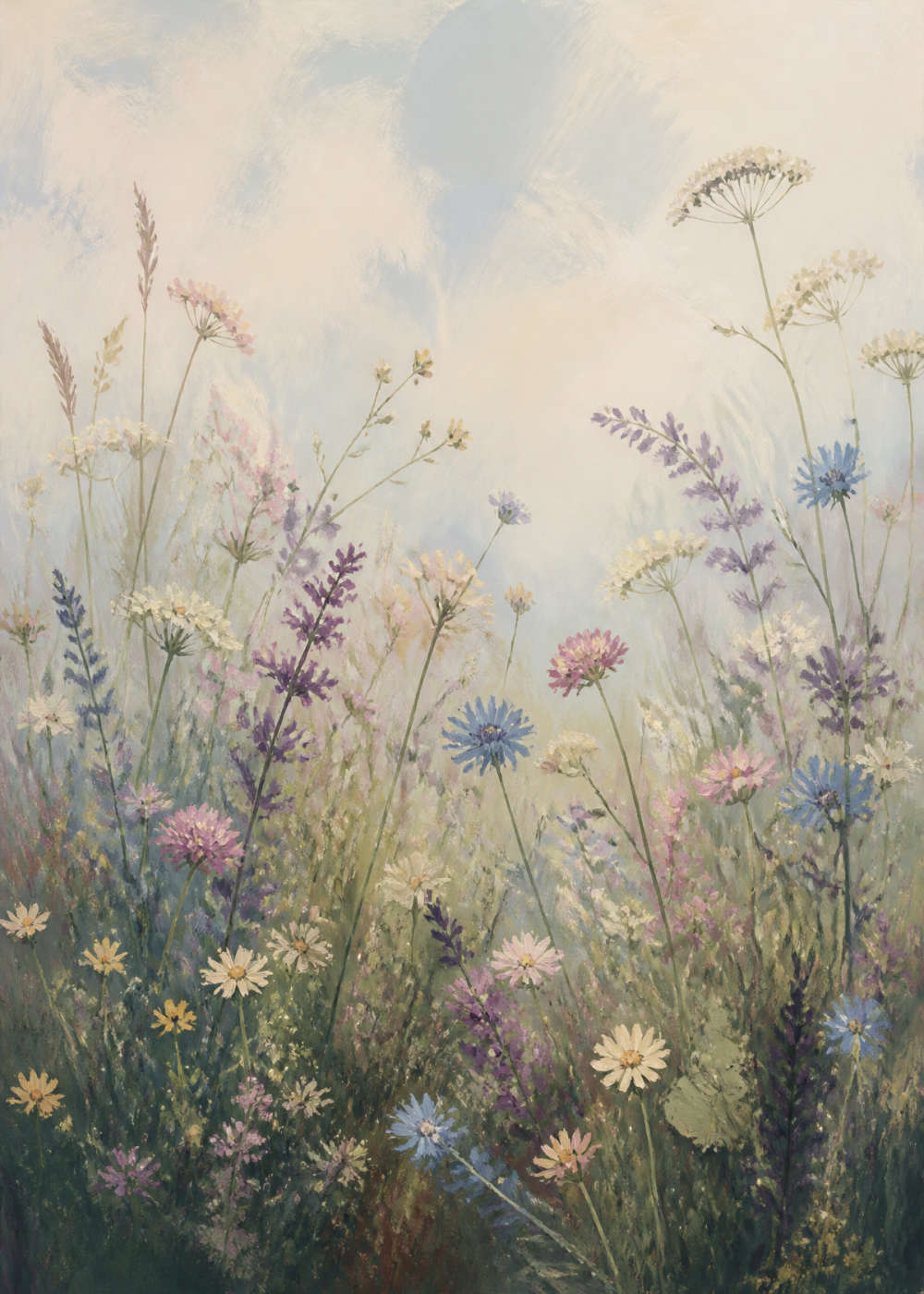 Meadow flowers in a pale sky Poster