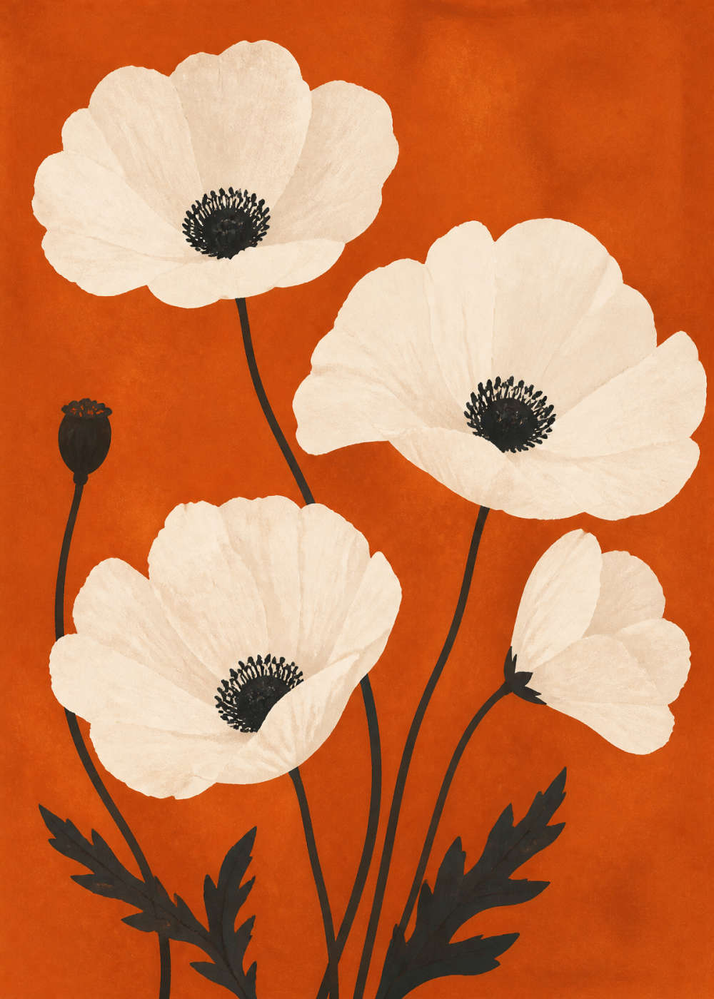 Graphic poppies on warm ground Canvas