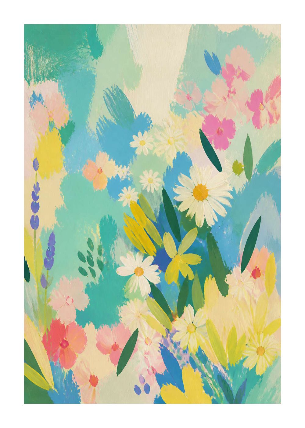 Summer flowers in a painterly mosaic Poster