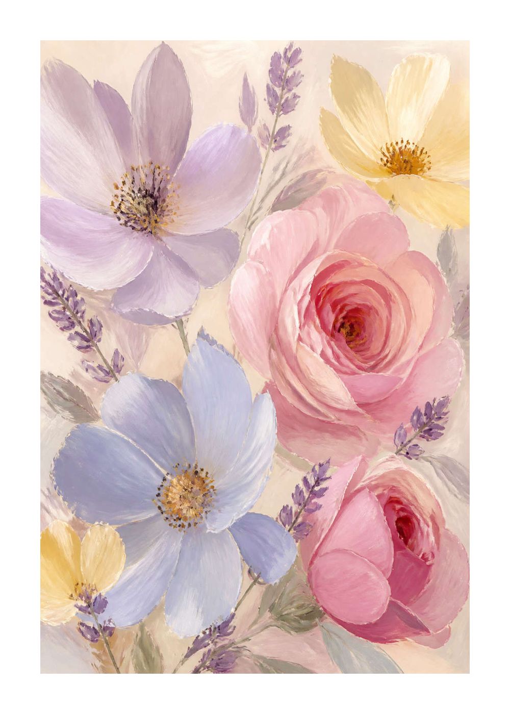Lavender and rose blossoms Poster