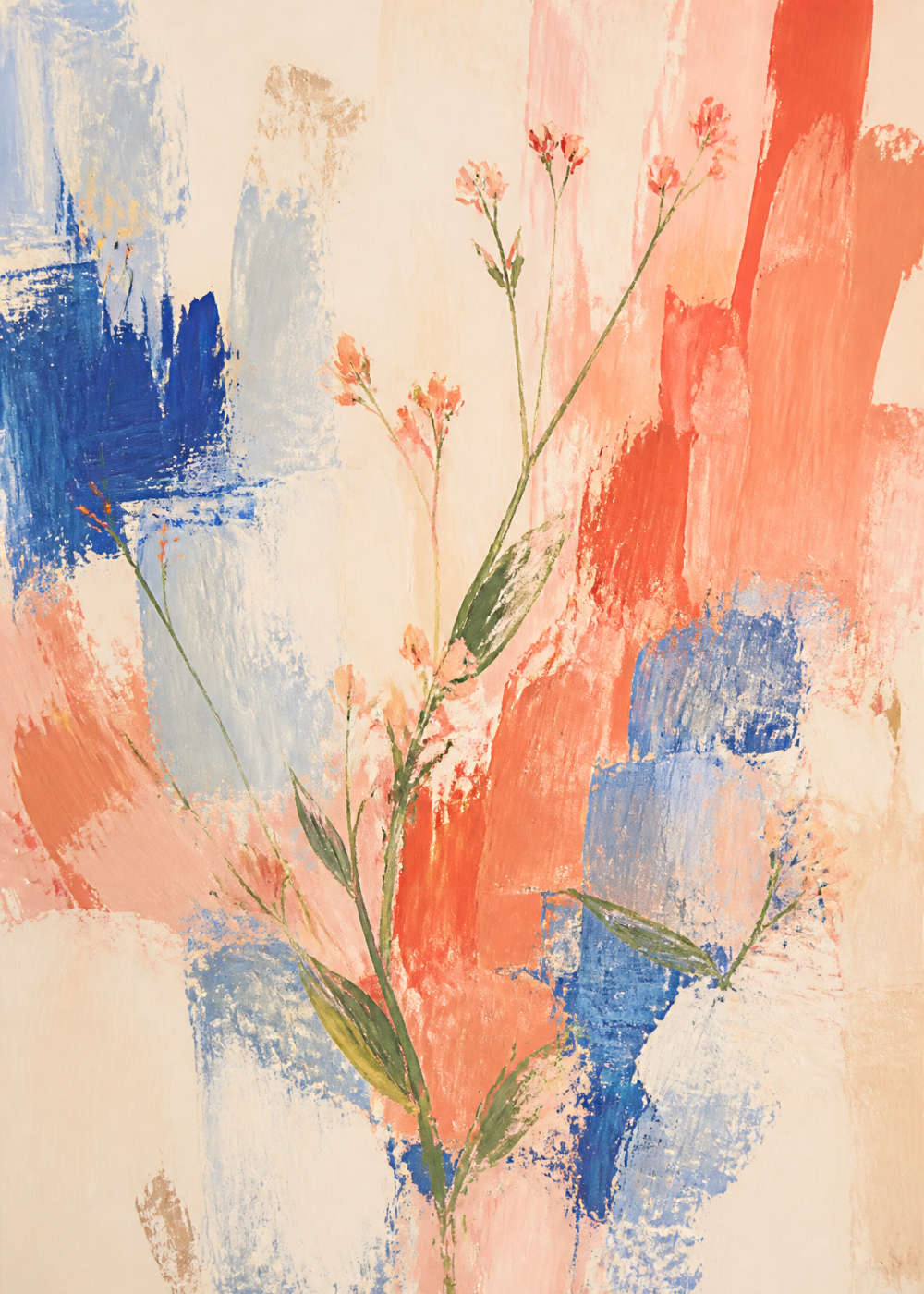 Coral and blue abstract stems Canvas