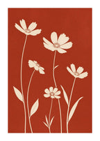 White flower silhouettes on brick red Poster
