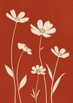 White flower silhouettes on brick red Poster