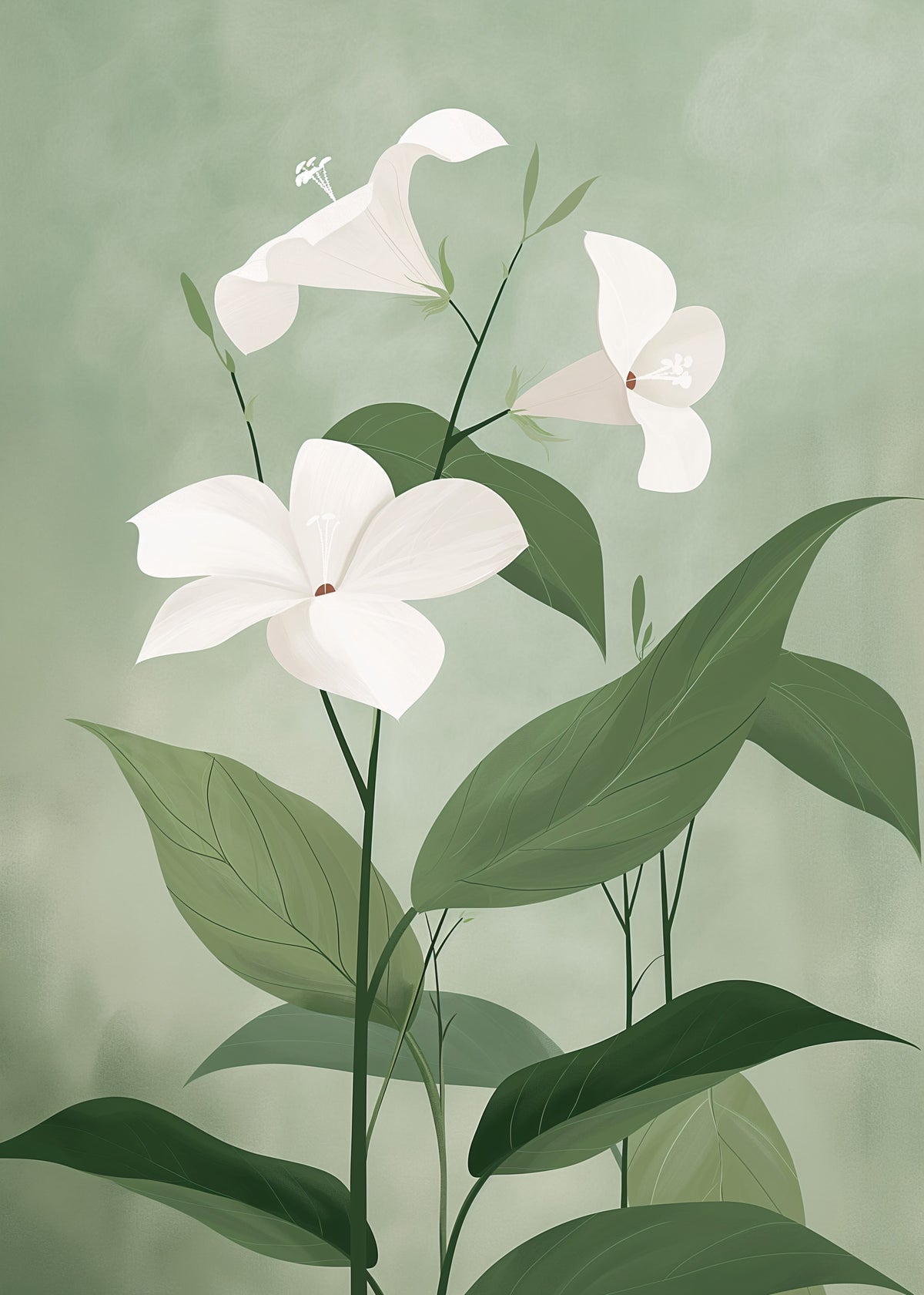 White Flowers on Green