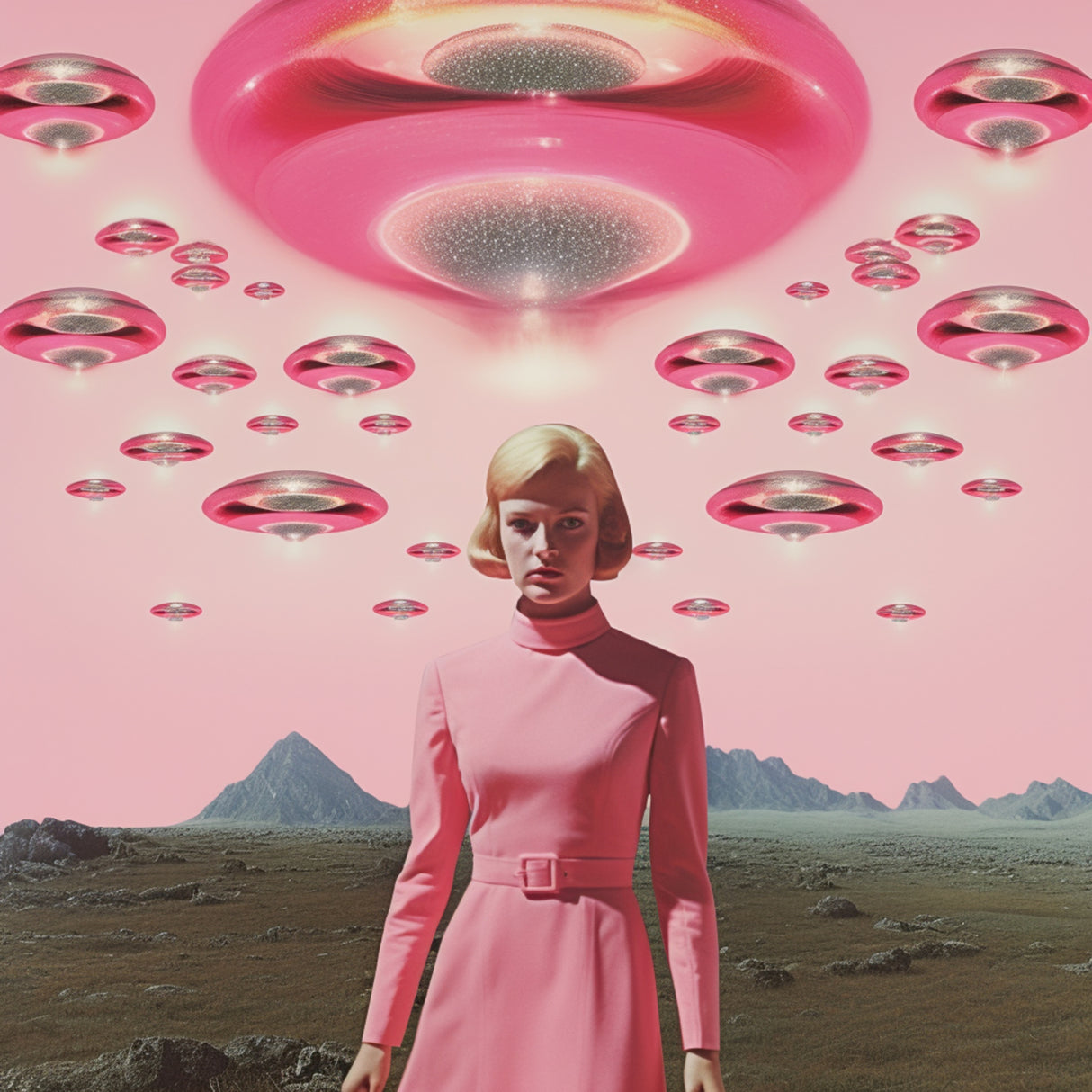 Surreal UFO Collage Art Poster och Canvastavla