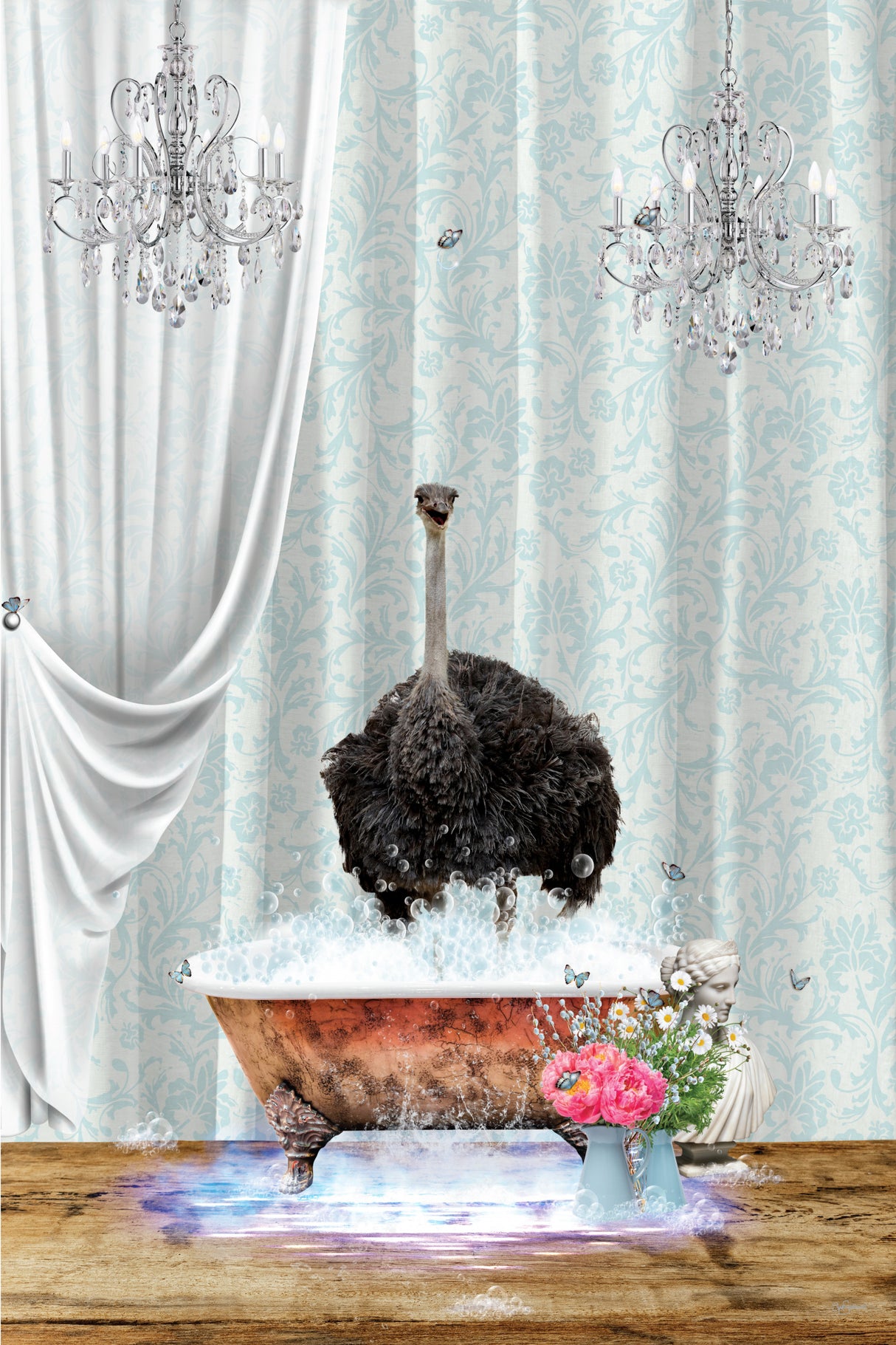 Ostrich &amp; Bubbles Poster och Canvastavla