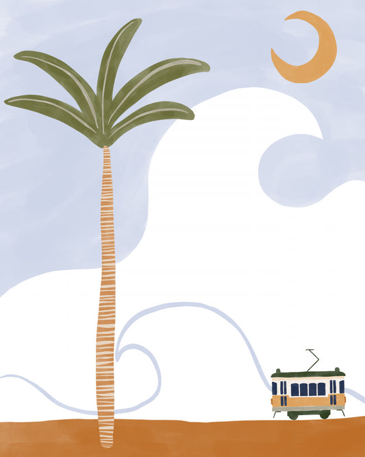 Little Tram On Beach Poster och Canvastavla