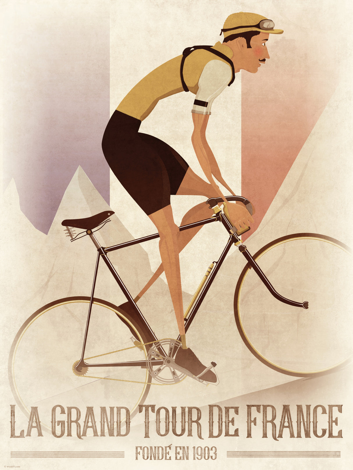 Vintage Style Tour De France Cyclist On a Bike With French Flagjpg Poster och Canvastavla