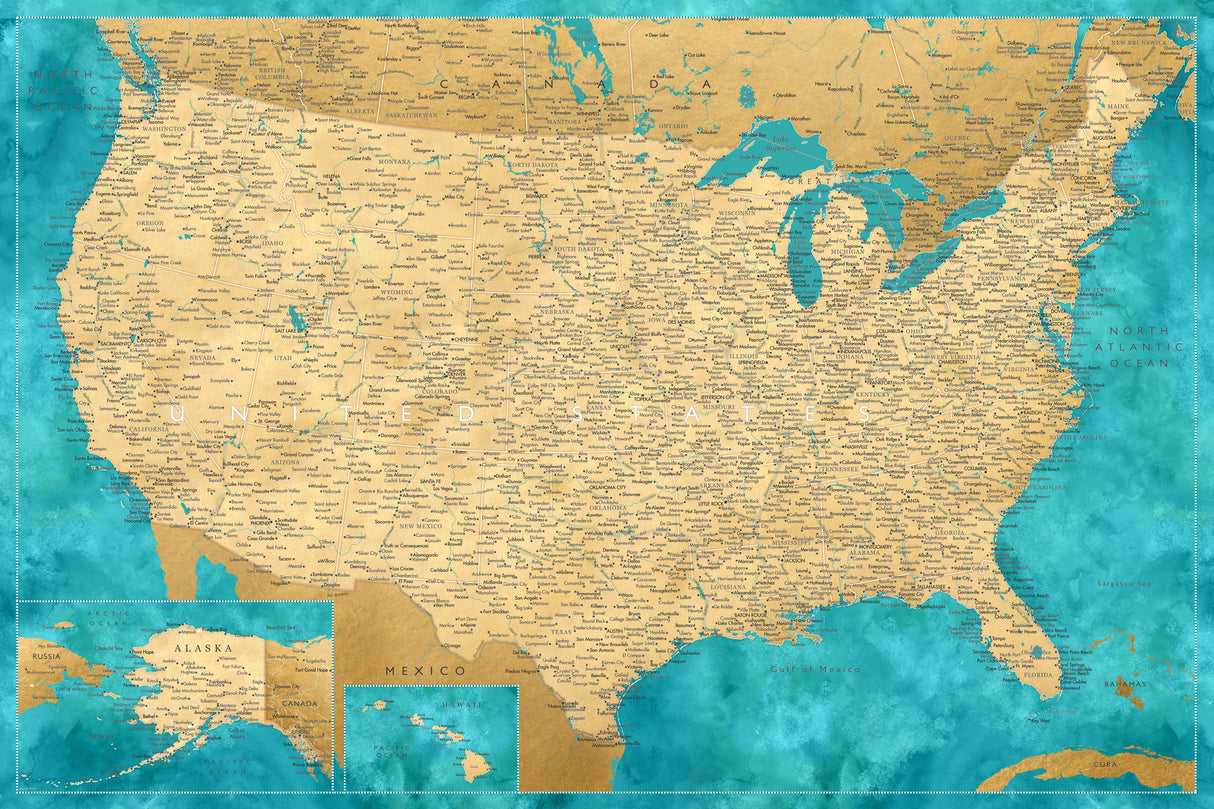 Highly detailed map of the United States, Lexy Poster och Canvastavla
