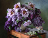 Still life with a bouquet of lilacs and peonies Poster och Canvastavla