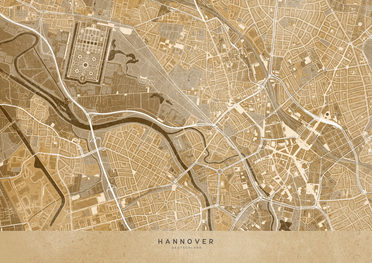 Sepia vintage map of Hannover downtown Germany Poster och Canvastavla