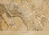 Sepia vintage map of Hannover downtown Germany Poster och Canvastavla