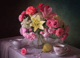 Summer still life with flowers and fruits Poster och Canvastavla