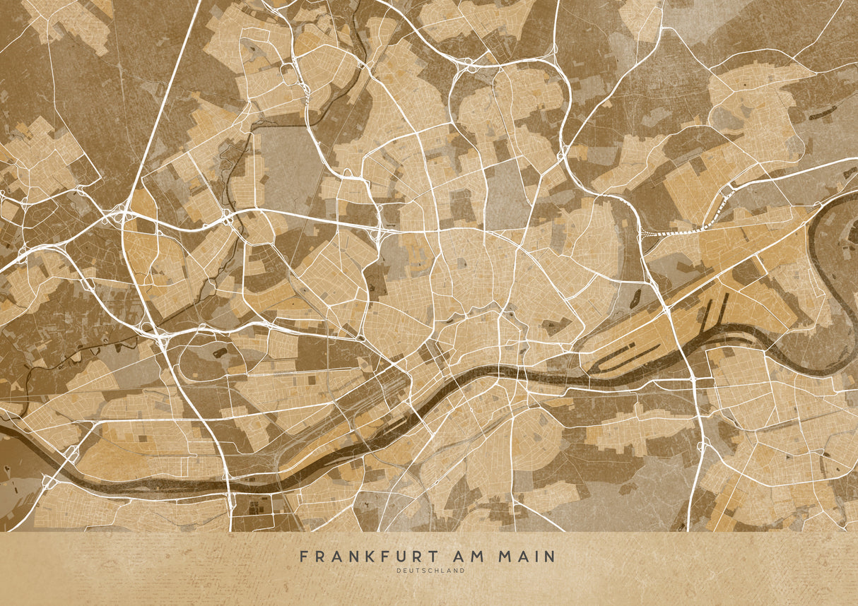 Sepia vintage map of Frankfurt Germany Poster och Canvastavla