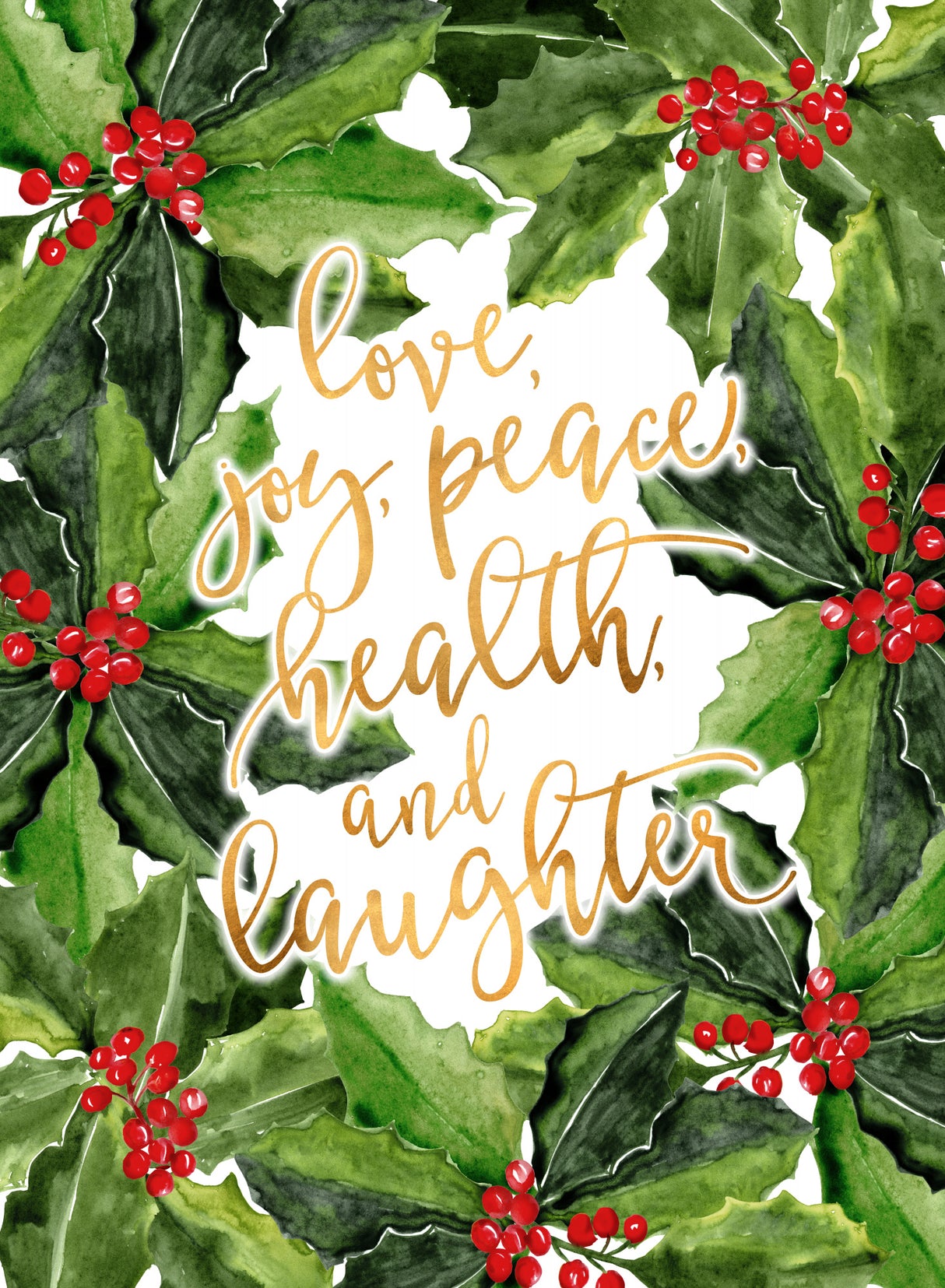 Holly floral art with holiday wishes Poster och Canvastavla