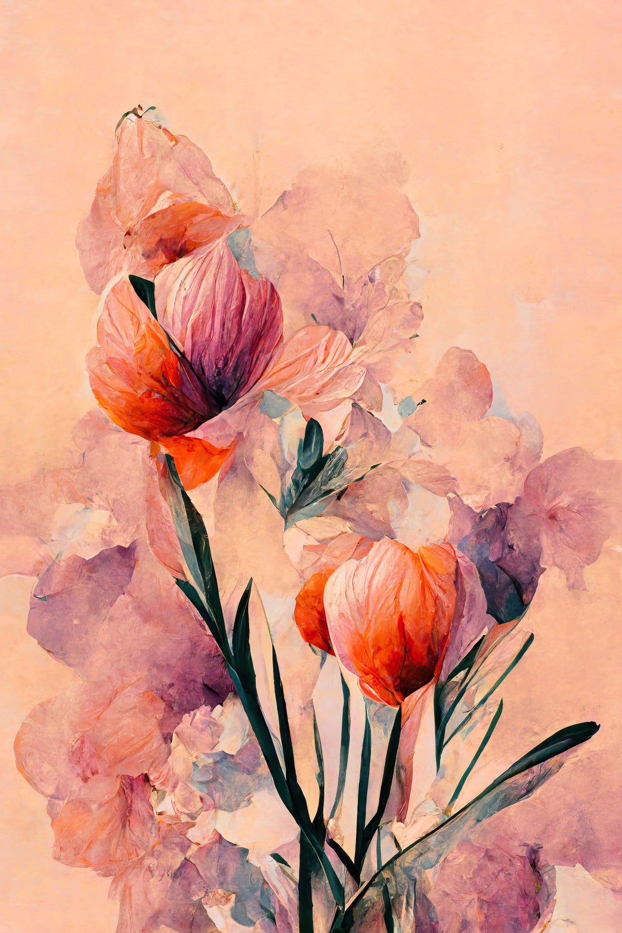Abstract Coral Flowers (Peach) Poster och Canvastavla