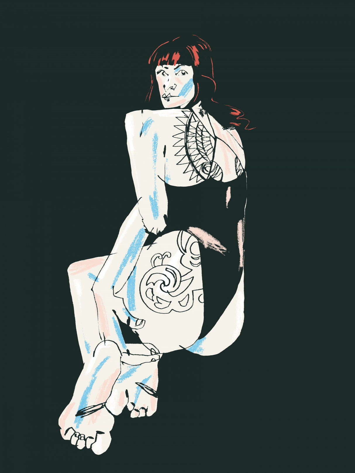 Girl With A Tattoo Dark Green Poster och Canvastavla